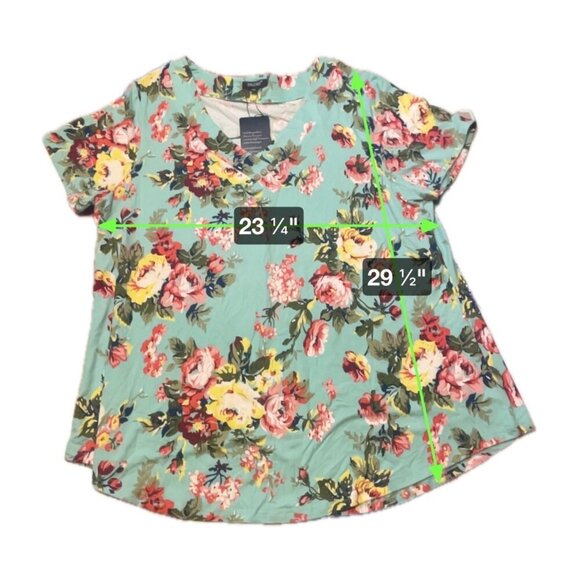 Folunsi NWT Light Green Floral Short Sleeved Tunic Top Sz 3X - Picture 6 of 7